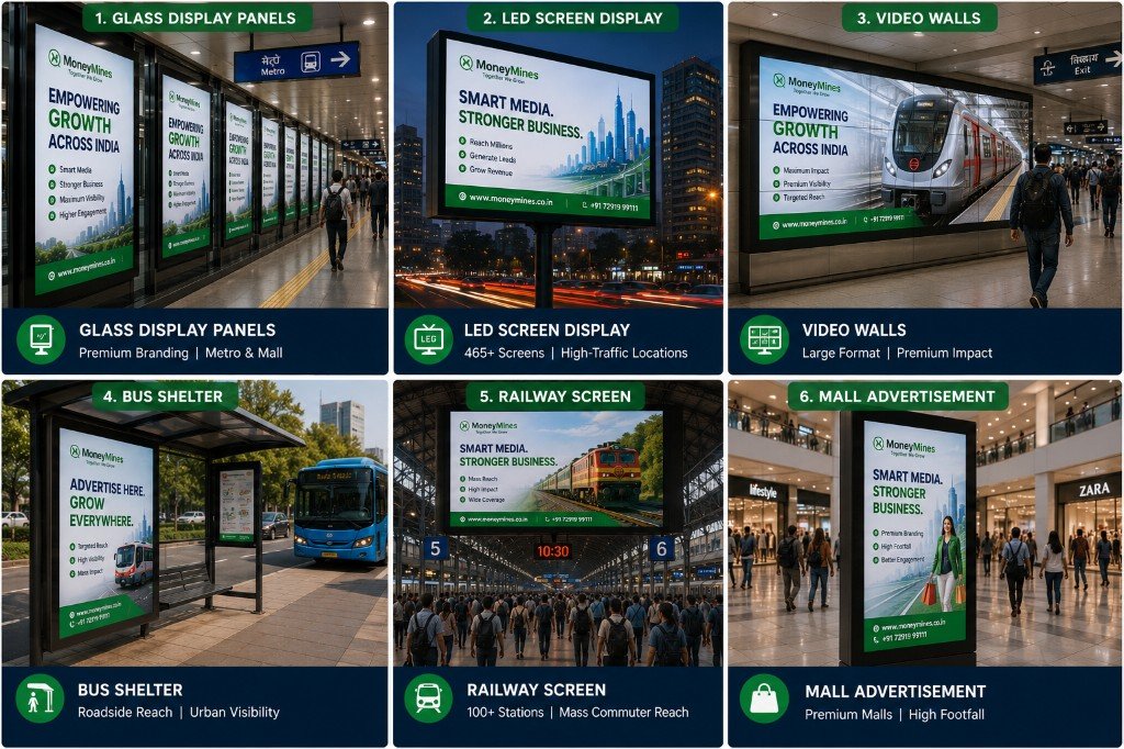 Multi-Channel Growth Infrastructure — Glass Panels, LED Screens, Video Walls, Bus Shelters, Railway and Mall Advertising